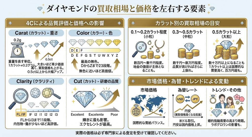 ダイヤモンドの買取相場と価格を左右する要素