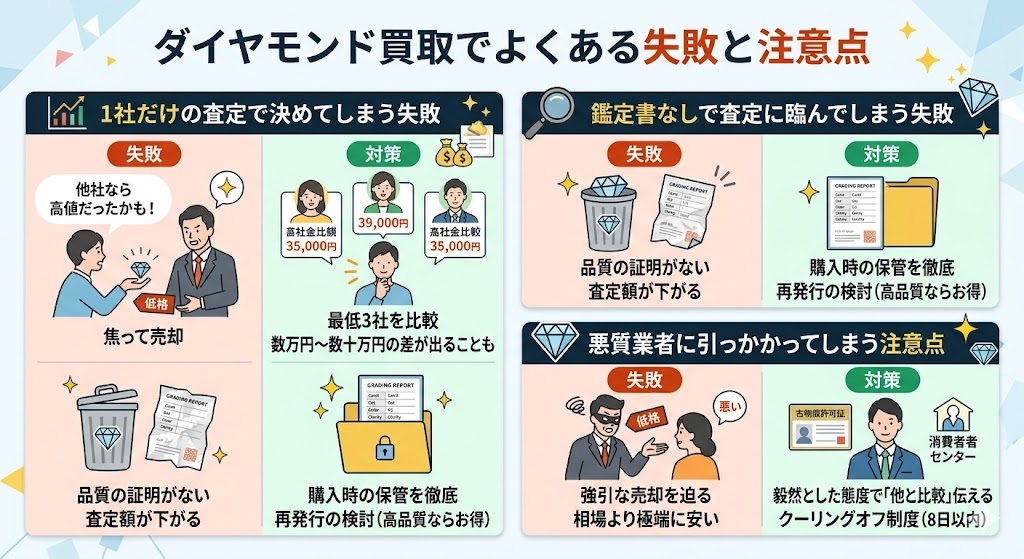 ダイヤモンド買取でよくある失敗と注意点