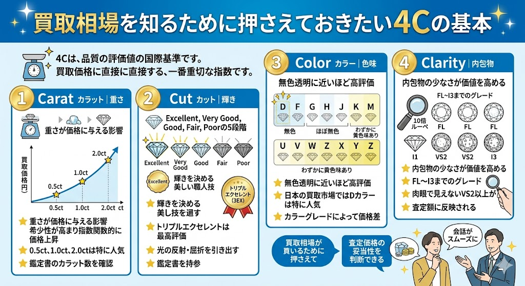 買取相場を知るために押さえておきたい4Cの基本